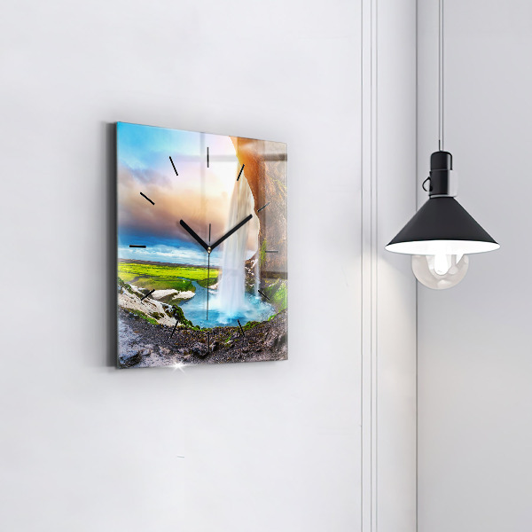 Square wall clock Waterfall in Iceland