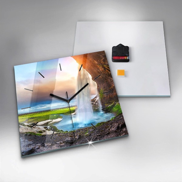Square wall clock Waterfall in Iceland