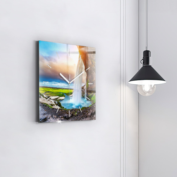 Square wall clock Waterfall in Iceland