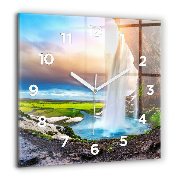 Square wall clock Waterfall in Iceland