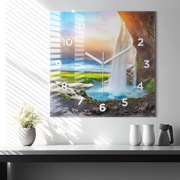 Square wall clock Waterfall in Iceland