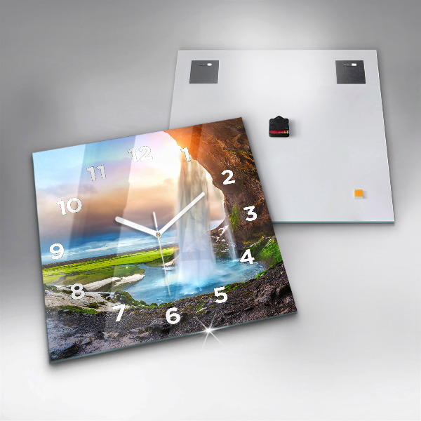 Square wall clock Waterfall in Iceland