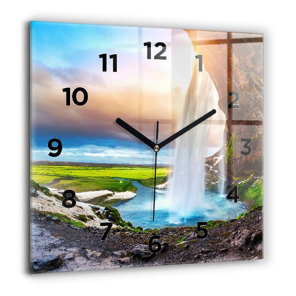 Square wall clock Waterfall in Iceland