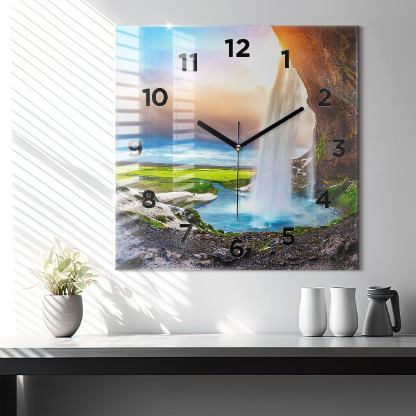 Square wall clock Waterfall in Iceland