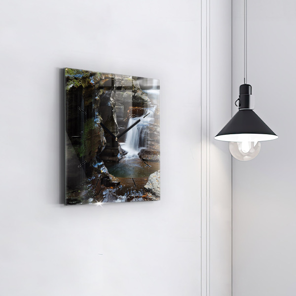 Square wall clock Waterfall and rocks of Iceland