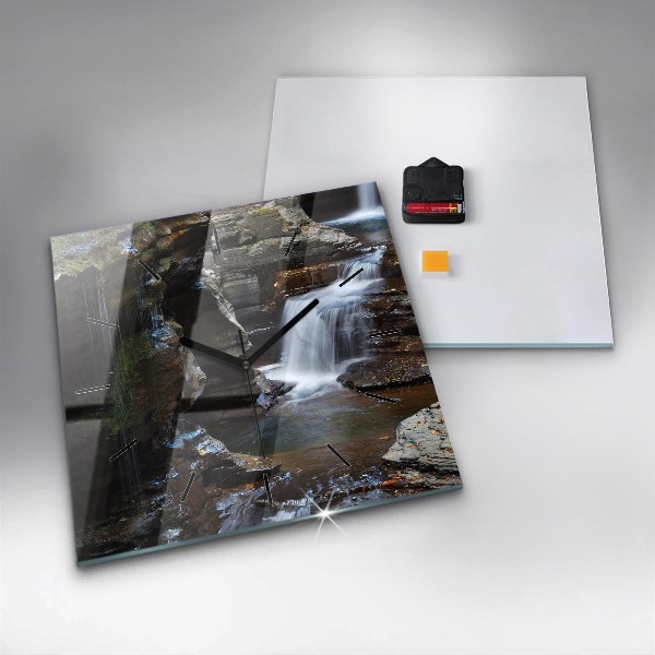 Square wall clock Waterfall and rocks of Iceland