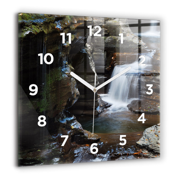 Square wall clock Waterfall and rocks of Iceland