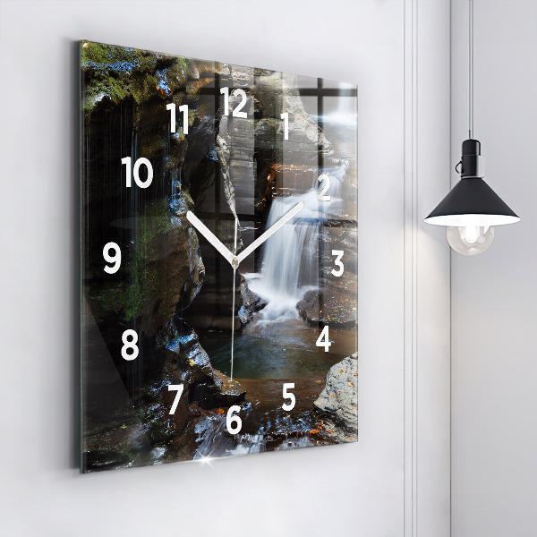 Square wall clock Waterfall and rocks of Iceland