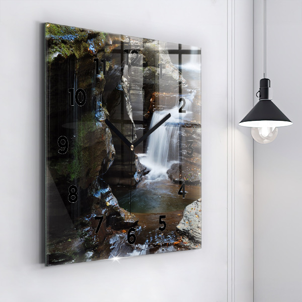 Square wall clock Waterfall and rocks of Iceland