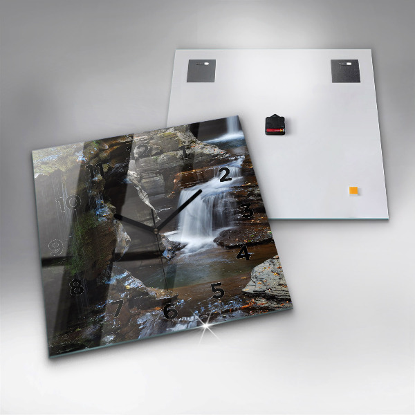 Square wall clock Waterfall and rocks of Iceland