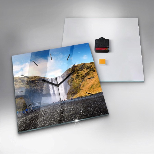 Square wall clock Waterfall in Iceland