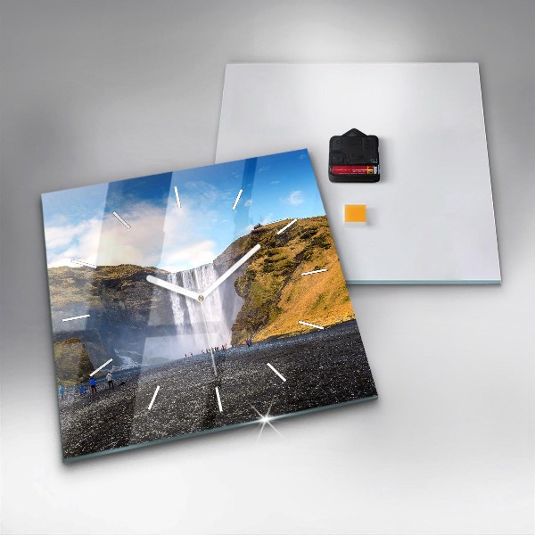 Square wall clock Waterfall in Iceland