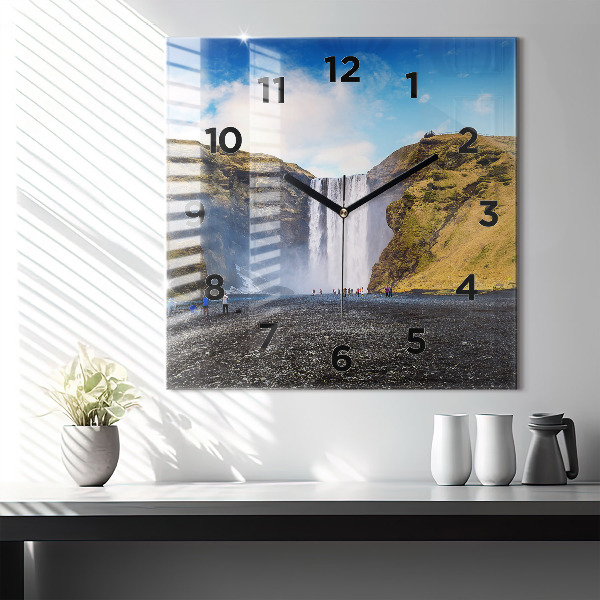Square wall clock Waterfall in Iceland