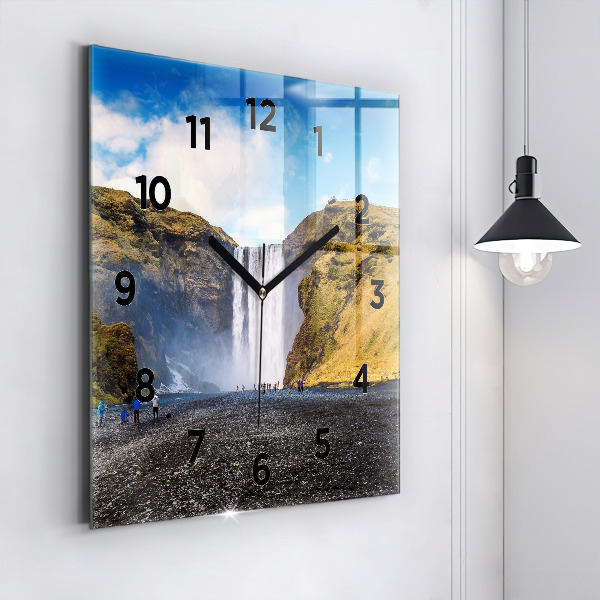 Square wall clock Waterfall in Iceland