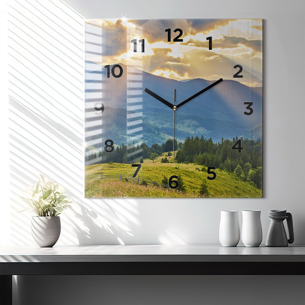 Square wall clock Landscape with forests