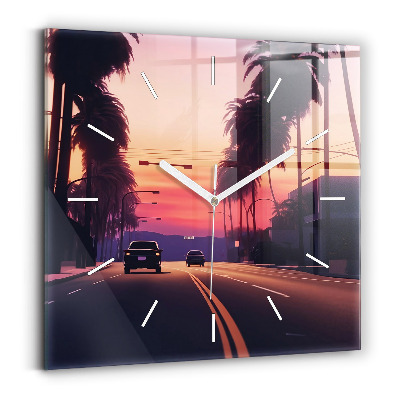 Square wall clock Sunset in LA
