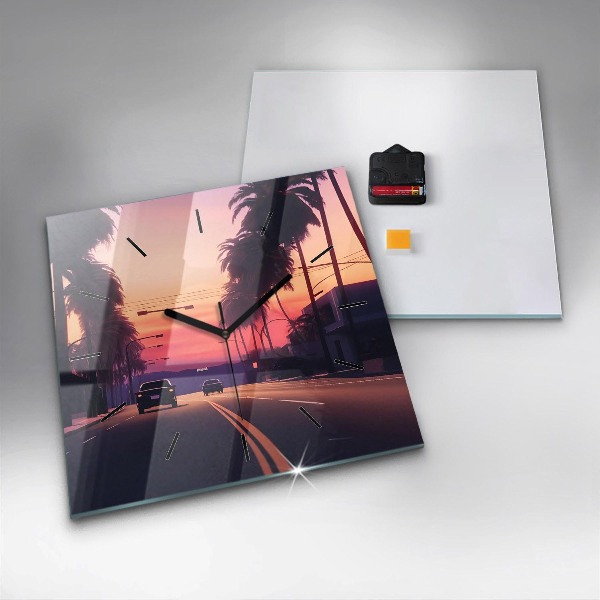 Square wall clock Sunset in LA