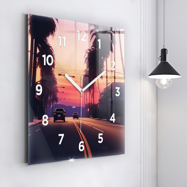 Square wall clock Sunset in LA