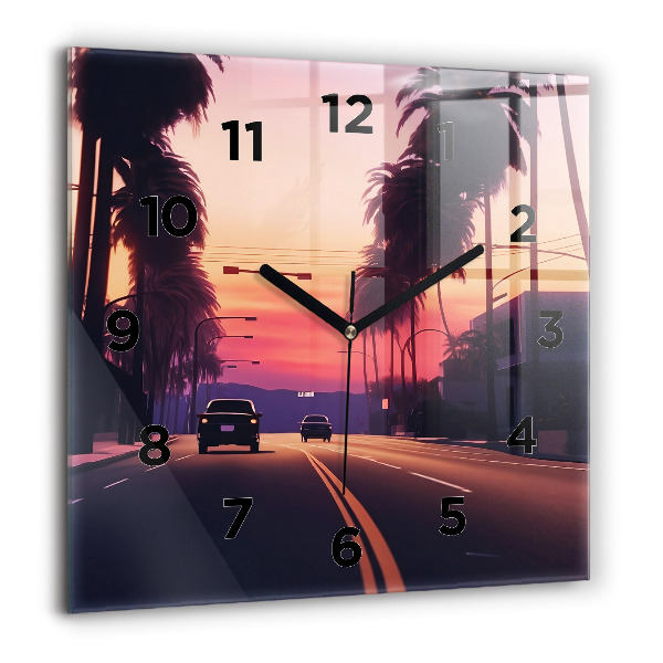Square wall clock Sunset in LA