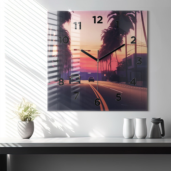 Square wall clock Sunset in LA