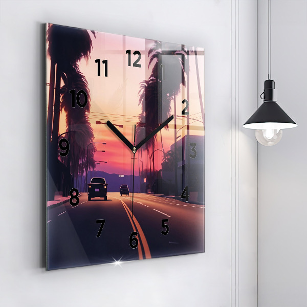 Square wall clock Sunset in LA