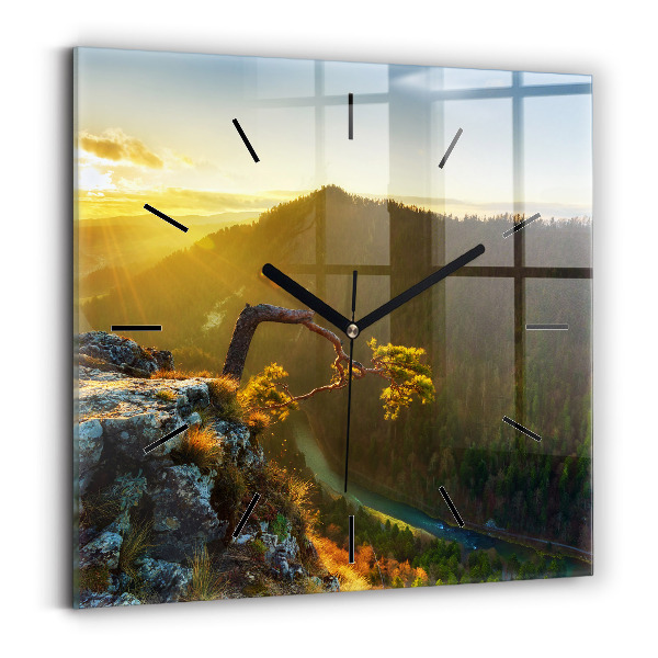 Square wall clock Sunset over the mountains
