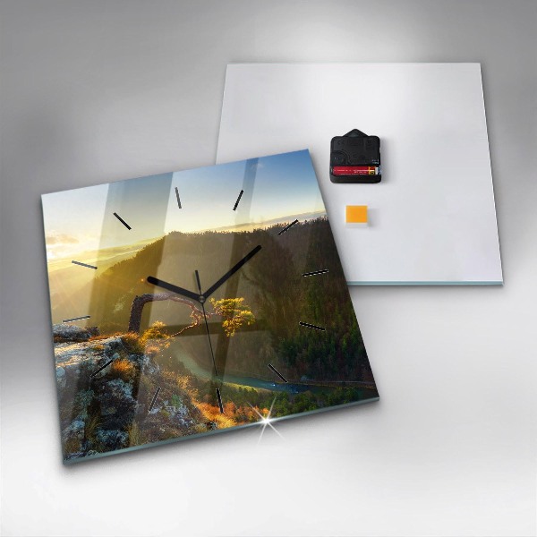 Square wall clock Sunset over the mountains