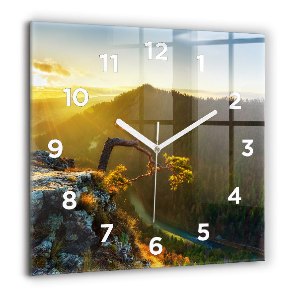 Square wall clock Sunset over the mountains