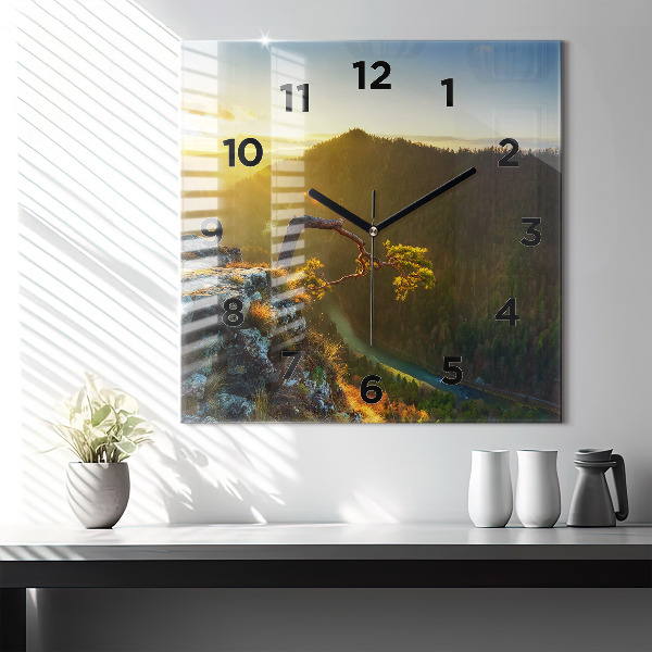 Square wall clock Sunset over the mountains