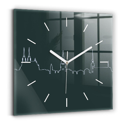 Square wall clock Line art of the city of Brno