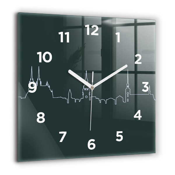 Square wall clock Line art of the city of Brno