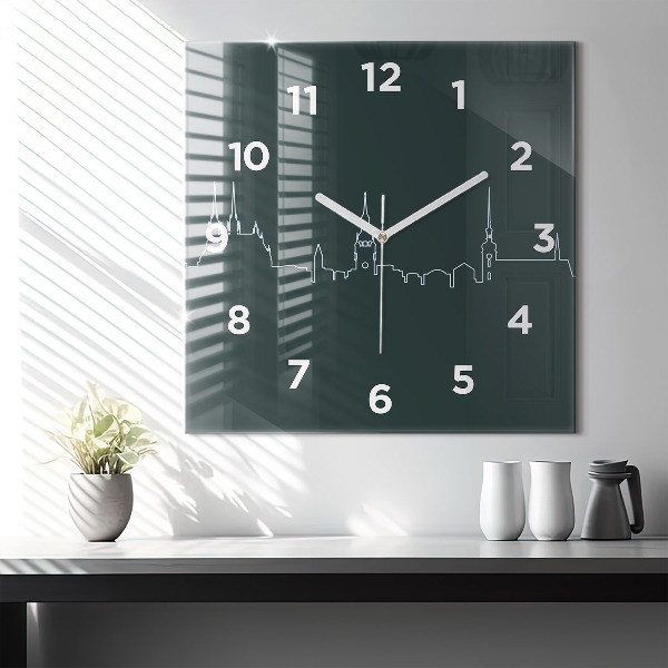 Square wall clock Line art of the city of Brno