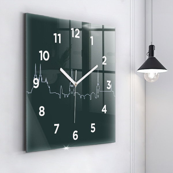 Square wall clock Line art of the city of Brno