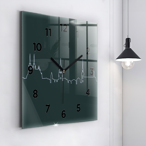 Square wall clock Line art of the city of Brno