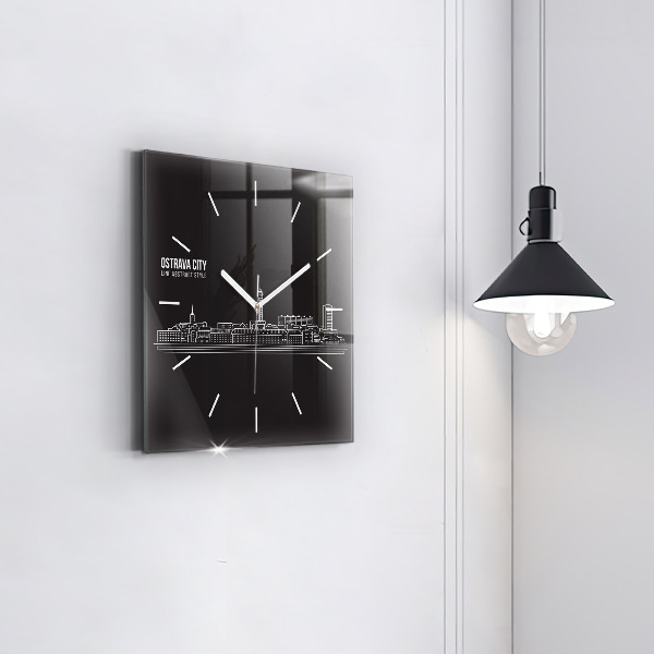Square wall clock City of Ostrava drawing
