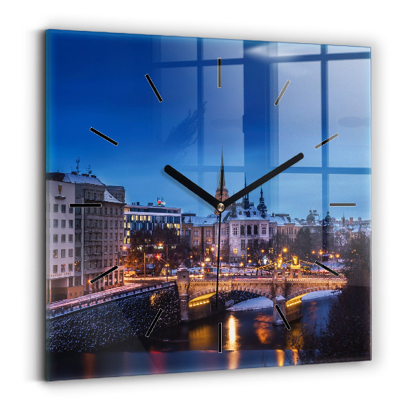 Square wall clock Panorama of the city of Pilsen