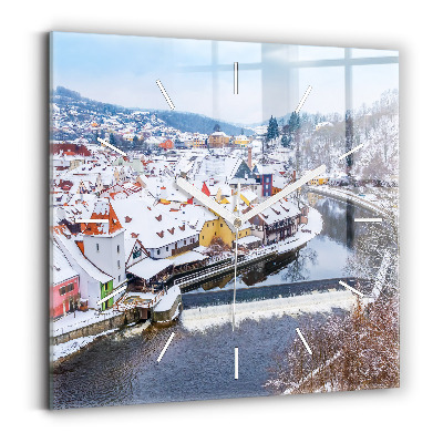 Square wall clock Panorama of the city in winter