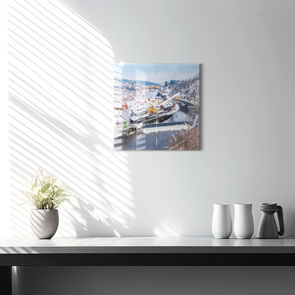 Square wall clock Panorama of the city in winter