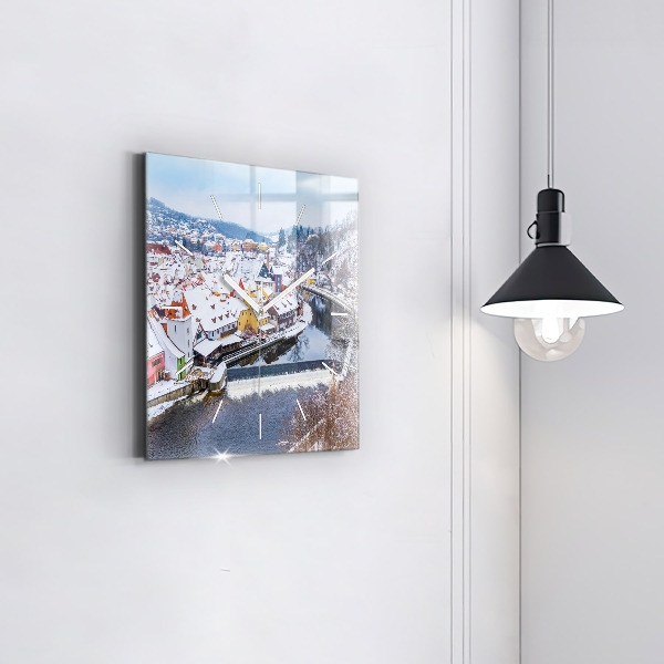 Square wall clock Panorama of the city in winter