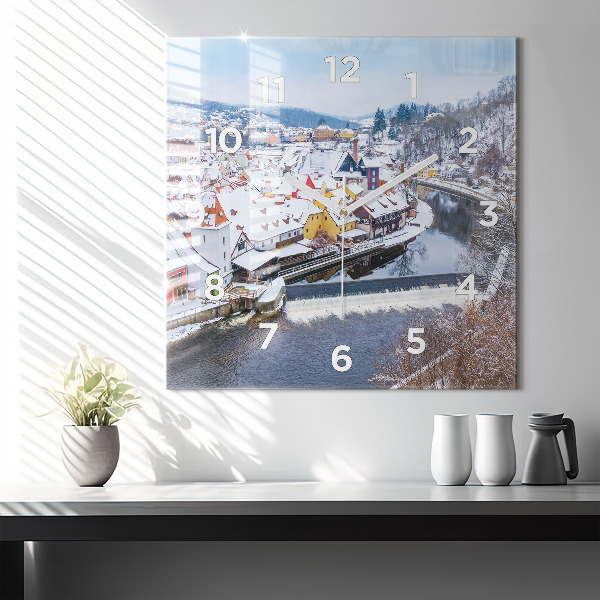 Square wall clock Panorama of the city in winter