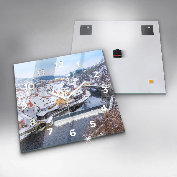 Square wall clock Panorama of the city in winter