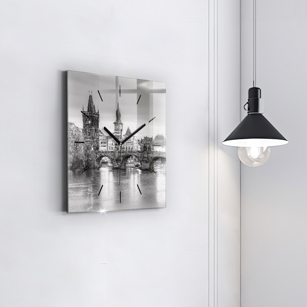 Square wall clock Charles Bridge in Prague