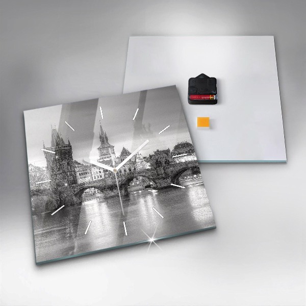 Square wall clock Charles Bridge in Prague