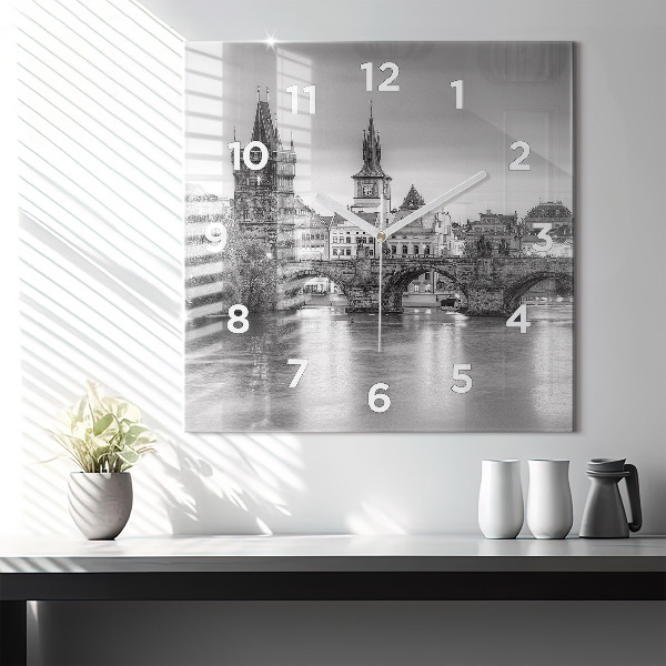Square wall clock Charles Bridge in Prague