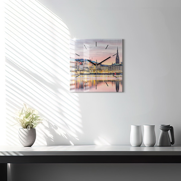 Square wall clock Alster in Hamburg