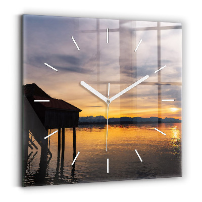 Square wall clock Sunset over the lake