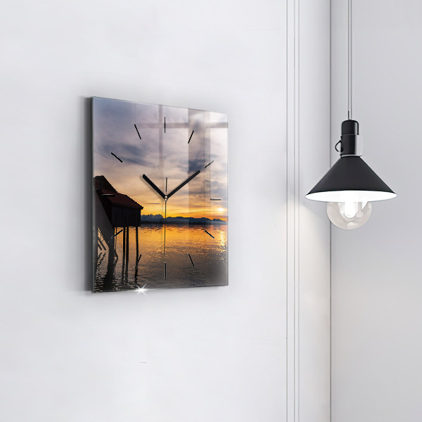 Square wall clock Sunset over the lake