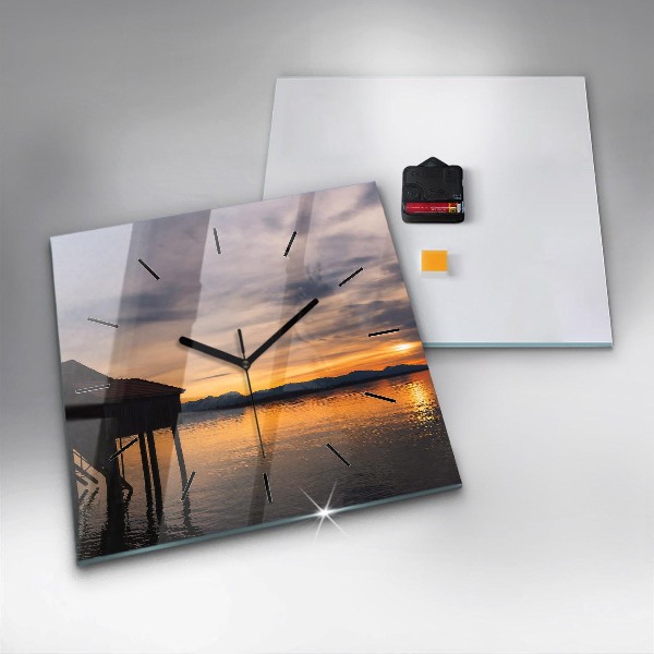 Square wall clock Sunset over the lake