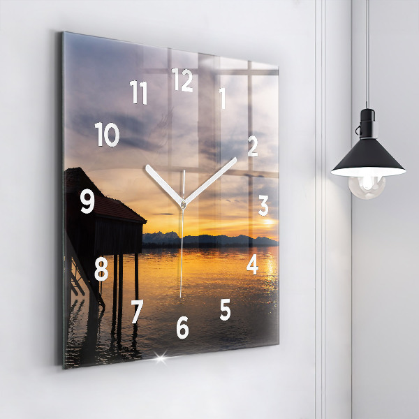 Square wall clock Sunset over the lake