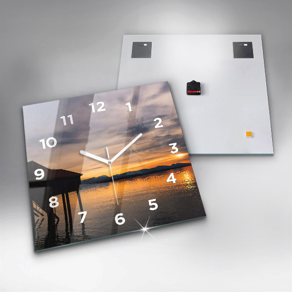 Square wall clock Sunset over the lake